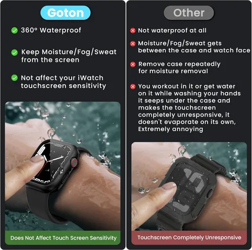 Miniatura 2 de 3 en 1 Goton Estuche impermeable duro para Apple Watch, protector de pantalla de 40mm, cubierta frontal de vidrio templado protectora completa