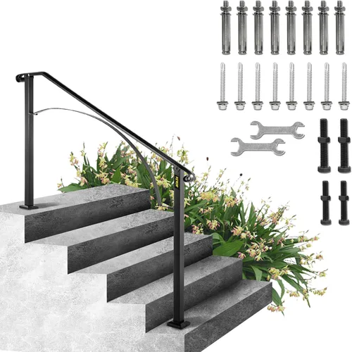 Miniatura 17 de VEVOR Kit de barandilla para escaleras al aire libre, pasamanos de 5 pies de 0 a 5 escalones, barandilla de aluminio negro de ángulo ajustable