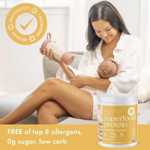 Miniatura 6 de Boobie Body - Polvo de proteína de superalimento para embarazo y posparto, sabor vainilla chai 19g de proteína Seguro para la lactancia