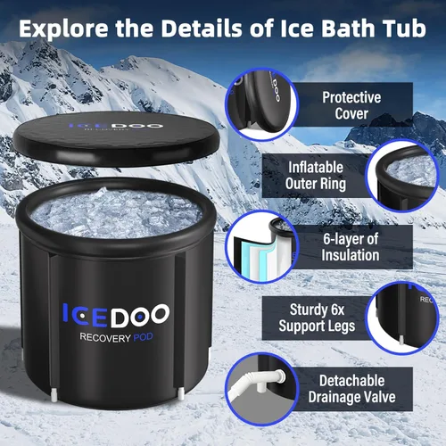 Miniatura 3 de Bañera de hielo XL mejorada para atletas, bañera de inmersión caliente y fría de 119 galones con cubierta para recuperación, terapia de agua fría