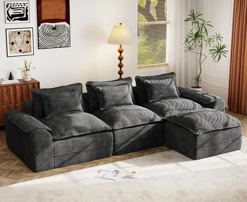 Miniatura 28 de Hobestluk Cloud - Sofá individual de espuma viscoelástica con asiento profundo, sofá en forma de L con funda extraíble, sofá grande para sala
