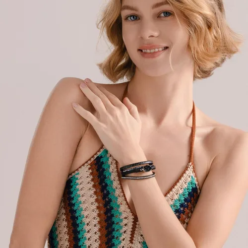 Miniatura 303 de FANCY SHINY - Pulsera de cuero estilo bohemio, pulsera de cuentas de cristal con cierre magnético, regalos de joyería para mujer