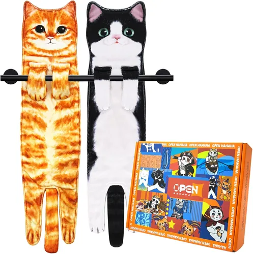 Miniatura 27 de PAT JUUMG - Toallas graciosas de mano con forma de gato para decoración de baño y cocina, toallas decorativas colgantes para la cara, súper
