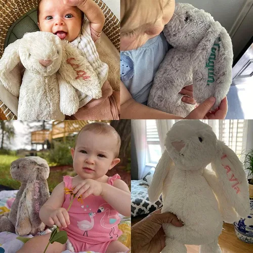 Miniatura 4 de Conejo de peluche personalizado bordado, juguete de peluche personalizado para regalo de Pascua para niños, regalo de bautizo con el nombre del niño