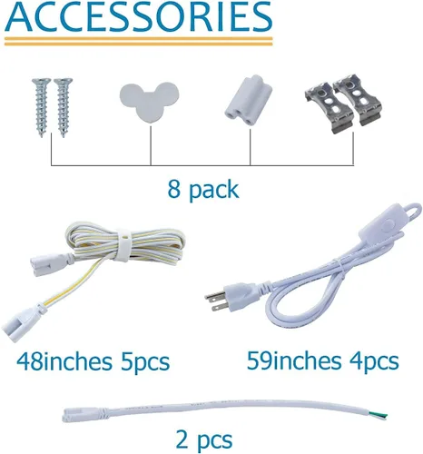Miniatura 6 de Paquete de 8 lámparas LED T8 de 4 pies para tienda, 24 W, 4 pies, tubo integrado, cubierta lechosa, 6000 K, luz diurna de una sola tira