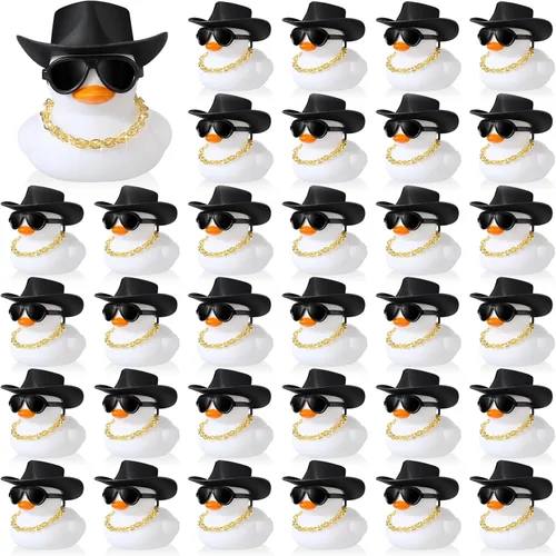 Sotiff 48 Conjuntos de Patos de Goma Chirriantes Patos de Fiesta Patitos para Decoración de Tablero de Coche con Collar Mini, Sombrero y Gafas de