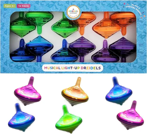 Miniatura 7 de The Dreidel Company Hanukkah - Juego de camisetas giratorias con luces musicales Dreidel, reproduce 2 canciones clásicas de Hanukkah