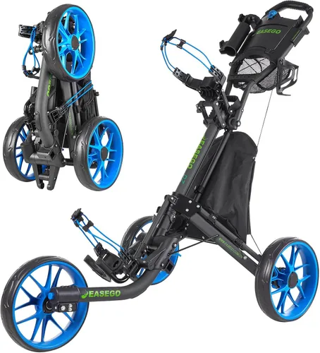EASEGO Golf Push Cart 3 Wheel : Golf Bag Cart Foldable with Phone Holder/Cup/Umbrella Holder Compact Golf Pull Carts Quick Fold Golf Caddy Push