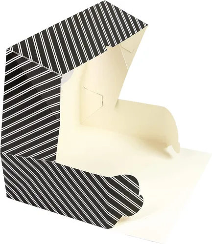 Miniatura 2 de Global Sugar Art Caja para pastel de 10 hojas con ventana, resistente, autoemergente (14 x 10 x 4 pulgadas, rayas blancas y negras)