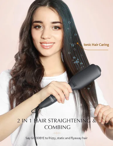 Miniatura 2 de LANDOT Cepillo alisador de cabello para cabello grueso y rizado, cepillo alisador de cerámica iónica con cerdas densas y 12 ajustes de temperatura