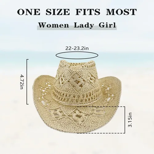 Miniatura 2 de Sombreros de vaquero de paja para mujer, sombrero de vaquera occidental brillante para fiestas de vacaciones, sombrero de sol plegable