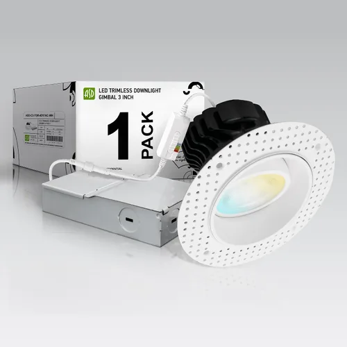 Miniatura 12 de ASD Luces LED empotrables sin moldura de 1 pulgada, 7W 120V Triac redondas para uso comercial, iluminación regulable sin lata para techo con caja