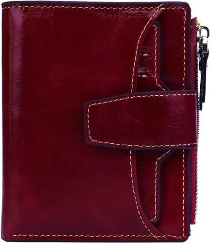Miniatura 13 de Cartera de cuero con bloqueo RFID para mujer, pequeña, compacta, doble cremallera, con ventana para identificación