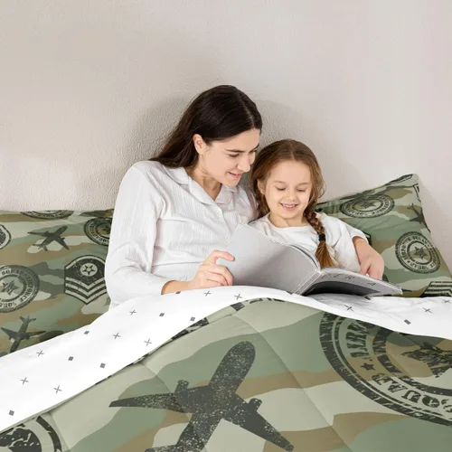 Miniatura 6 de Feelyou Juego de edredón de camuflaje de avión para niños, juego de ropa de cama con decoración de avión de camuflaje para adolescentes y niños