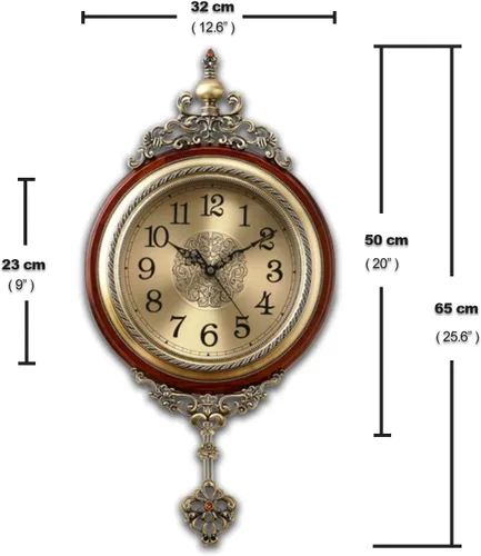 Miniatura 5 de Reloj de pared de péndulo, movimiento de cuarzo a pilas, silencioso sin tictac, reloj de madera grande de metal antiguo, para decoración del hogar