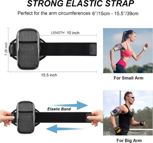 Miniatura 5 de Soporte para teléfono para correr, brazalete para iPhone 16 15 14 13 Pro Max 12 11 Plus X Samsung Android de hasta 6.9'', bandas universales