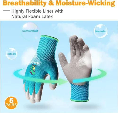 Miniatura 3 de KDK 5 pares de guantes de jardinería para niños, guantes de trabajo para el patio, guantes de trabajo para niños, guantes de seguridad suave