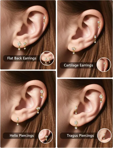 Miniatura 6 de 20G 18G 16G Astm F136 Titanio Sin Rosca Parte Trasera Plana Aretes Tragus Hélice Concha Joyería de Piercing Nariz Labio Anillos Hélice Frontal