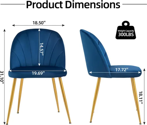 Miniatura 2 de Juego de 2 sillas de comedor de terciopelo, sillas de comedor modernas tapizadas de mediados de siglo, sillas decorativas sin brazos con patas