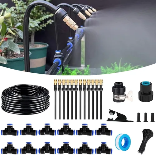 Kit de riego por goteo de 50 pies, sistema automático de riego de jardín con conectores rápidos sin herramientas, goteros de flexión de 360° y