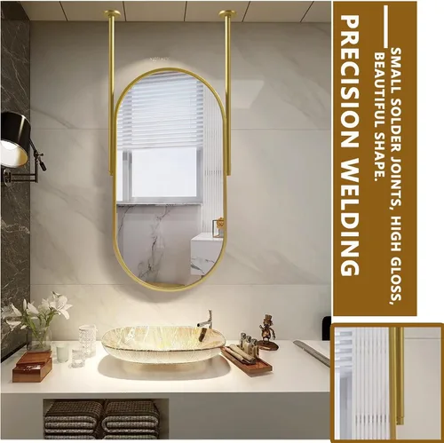Miniatura 5 de Espejo de baño dorado para colgar en el techo, espejo ovalado grande para tocador, marco de metal, espejo decorativo de pared con doble pluma