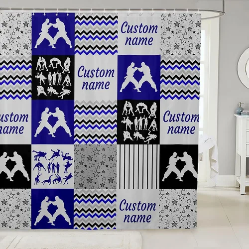 Miniatura 8 de Erosebridal Cortina de ducha personalizada con diseño de motos de nieve, diseño de retazos a cuadros, para niños y hombres, cortina de baño