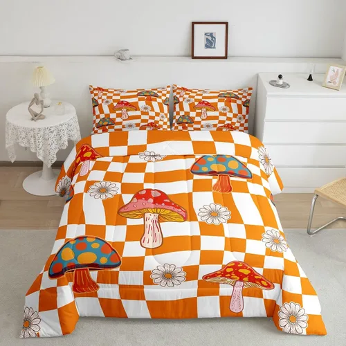 Miniatura 20 de Lindo juego de edredón de flores para niños y mujeres. Juego de ropa de cama de flores coloridas de dibujos animados, tamaño individual, bonito
