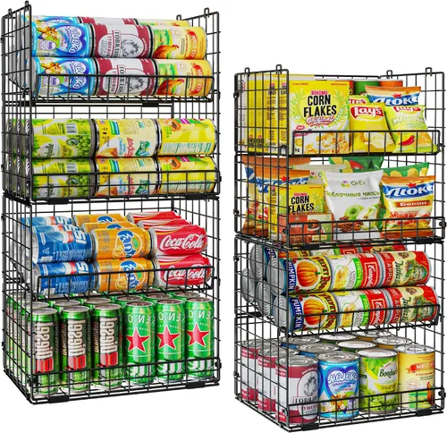 JKsmart Cesta apilable de alambre de 8 niveles, organizador de latas para despensa de cocina, estantes de almacenamiento de metal XXL con divisores