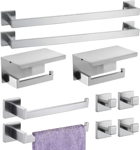 Juego de Accesorios de Baño de 10 Piezas Níquel Cepillado Juego de Accesorios de Baño SUS304 Juego de Barras de Toalla Incluye 2 Barras de Toalla de
