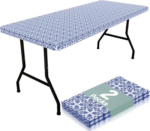 Miniatura 37 de Misaya - Mantel de vinilo rectangular, mantel elástico con respaldo de franela, 100% impermeable, cubierta de plástico para mesas plegables de 4