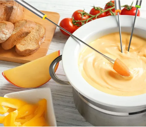 Miniatura 2 de 12 tenedores de fondue de acero inoxidable de 9.5 pulgadas con mango resistente al calor, palitos de fondue para olla de queso, carne asada