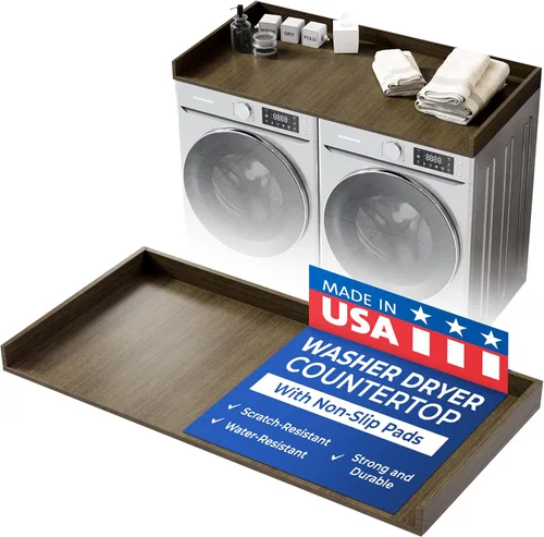 Miniatura 24 de OfficeSimpli Mesa para Lavadora y Secadora, Fabricado en EE.UU., Almohadillas Antideslizantes, Toallero de Madera para Lavandería, Cubierta