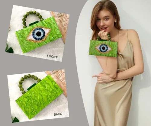 Miniatura 3 de Evil Eye Clutch Purse Acrylic Clutch Marble Evening Handbag for Women with Pearl Handle