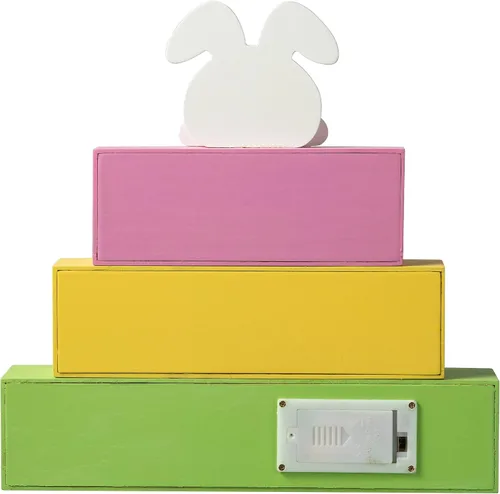 Miniatura 5 de Glitzhome Letrero de mesa de madera con luz LED, diseño de conejito de Pascua con texto para primavera, suministros de fiesta de Pascua