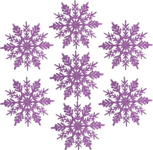 Miniatura 15 de AMS 30 unidades 4"/100 mm adornos de copo de nieve de plástico con purpurina brillante, decoración de árbol de Navidad para boda, Acción de Gracias