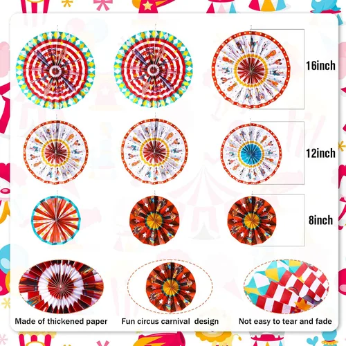 Miniatura 2 de Outus 18 abanicos de papel colgantes de carnaval, decoración de animales de circo, abanicos de papel, decoración de aula, carnaval, tema de circo