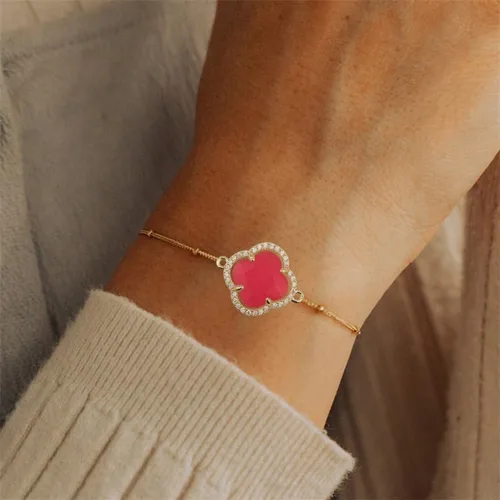 Miniatura 3 de Pulsera ajustable de cristal de trébol de la suerte chapada en oro de 18 quilates para mujer, ajustable, simple, a la moda, regalos de cumpleaños