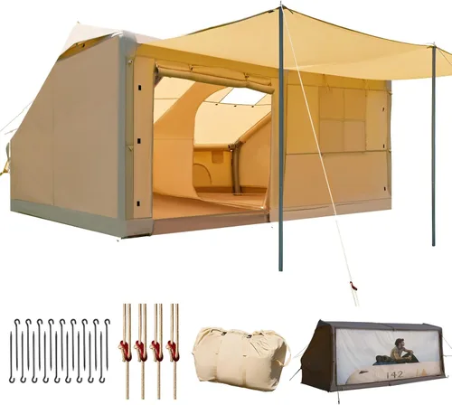 Miniatura 9 de YOLENY Inflatable Camping Tent, 8-10 Person Large Family Glamping Tent with Pump, Easy Setup Blow Up Tent with Stove Jack, Mesh Windows & Extended
