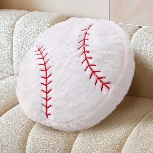 Miniatura 7 de Paquete de 2 almohadas de béisbol de felpa, suaves y esponjosas redondas con forma de béisbol para habitación de niños, decoración de sofá y cama