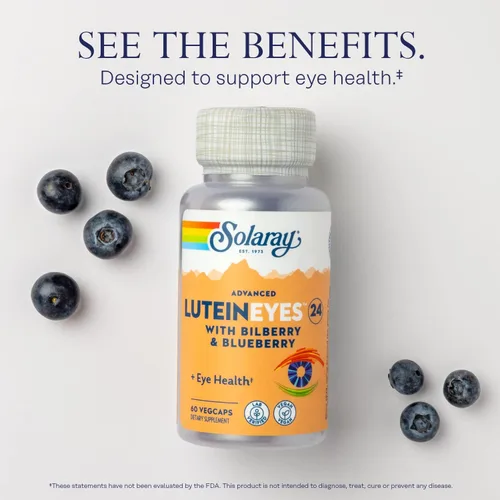 Miniatura 3 de SOLARAY Advanced Lutein Eyes 24 mg - Suplementos de luteína y zeaxantina - Apoyo a la salud ocular con extracto de arándano y arándano - Vegano