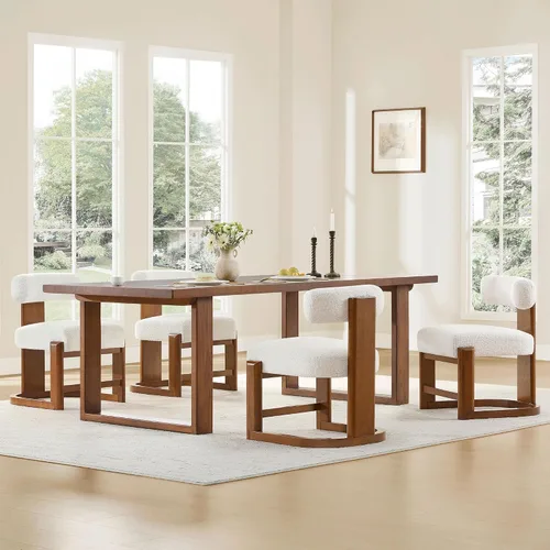 Miniatura 7 de CHITA Juego de 2 sillas de comedor tapizadas con certificación FSC, modernas sillas de cocina y comedor de mediados de siglo, tela en perla