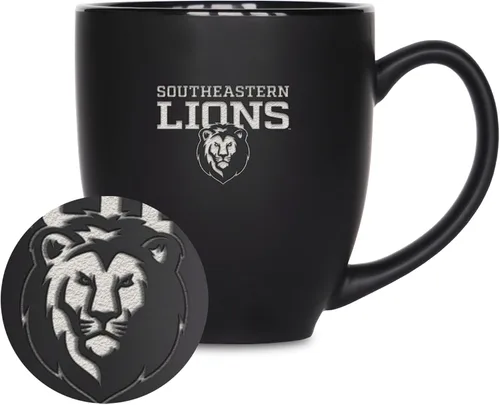 Miniatura 425 de Rico Industries - Taza de cerámica mate negra con grabado láser estándar de 15oz para NCAA (escuelas T & U) - Para bebidas calientes o frías