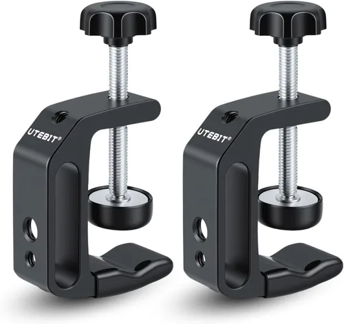 Miniatura 12 de UTEBIT 0.36"-1.2" Universal Aluminum C-Desk Clamp, Black Adjustable Support Clamp with 1/4" and 3/8" Thread for Desktop Mount Holder Flash Desks