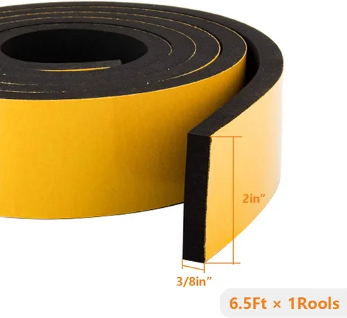 Miniatura 2 de Burlete de espuma de neopreno, 2 pulgadas de ancho x 3/8 pulgadas de grosor, tira de sellado de jamba de puerta con respaldo adhesivo para puertas