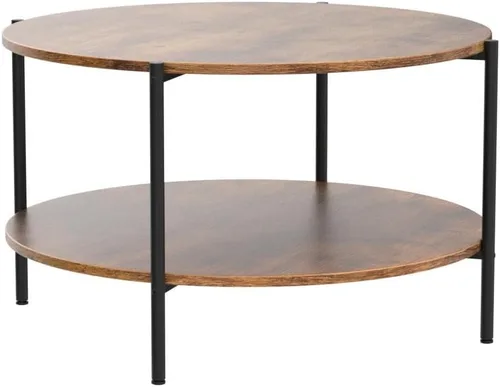 Miniatura 4 de WLIVE - Mesa de centro redonda, mesa de café pequeña de 32.6" con estante de almacenamiento, mesa de centro de madera de 2 niveles para sala