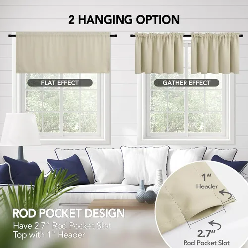 Miniatura 3 de Deconovo Cortinas Opacas Cortas Paneles para Baño/Cocina - Cortinas de Oscurecimiento de Habitación con Aislamiento Térmico y Bolsillo para Barra