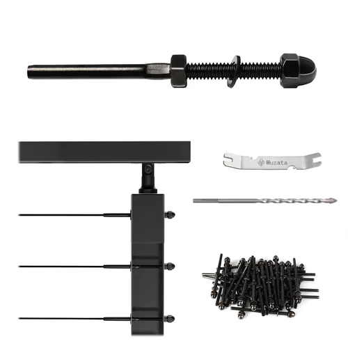 Miniatura 38 de Muzata Paquete de 10 accesorios de barandilla de cable negro de 1/8 pulgadas, tensor roscado a mano para poste de metal de 2 x 2 pulgadas, sistema