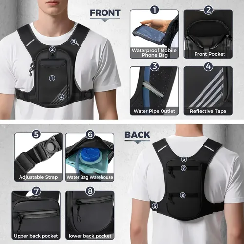 Miniatura 6 de Running Hydration Vest Backpack Chest Bag with 800 ML Water Bladder, Minimalist Lightweight Running Vest for Women Men with Phone Holder, Extra