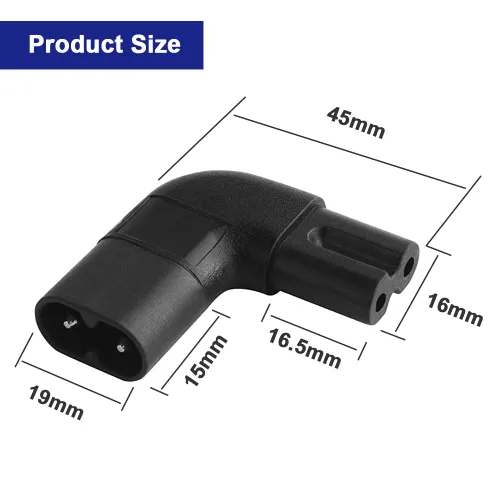 Miniatura 3 de Adaptador de CA de ángulo recto IEC320 C7 a C8, 90 grados C7 hembra a C8 macho 2 pines figura 8 convertidor de enchufe de alimentación de CA, negro