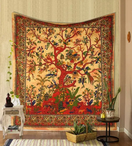 Miniatura 18 de The Art Box - Tapiz para colgar en la pared Árbol de la Vida Blanco – 85x90 Pulgadas, de algodón indio, gran diseño de planta inspirada